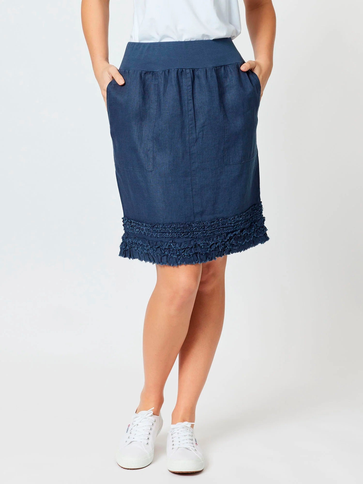 Ruffle Hem Linen Skirt