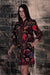 Black A-line Midi Shirt Dress with a bright colourful print with flowers, fish, toadstools and much more by Maude Vivante.