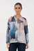 Adorne's Opal Printed  Long Sleeve Shirt in Blue and Cream. 