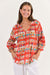 Women's crinkle cotton V-Neck tutti frutti bright coloured blouse top.