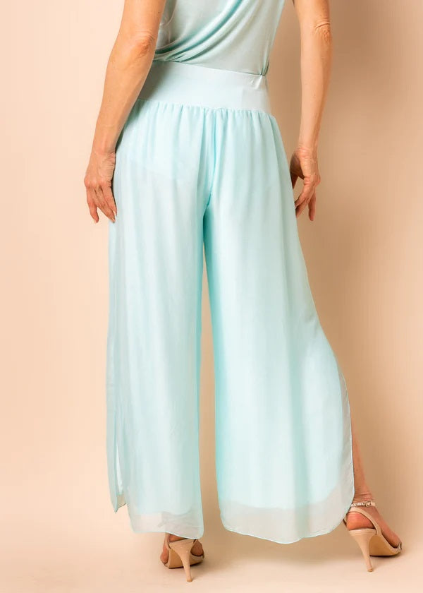 Blue Satin Pants - Wide Leg Pants - Side Slit Pants - Pants - Lulus