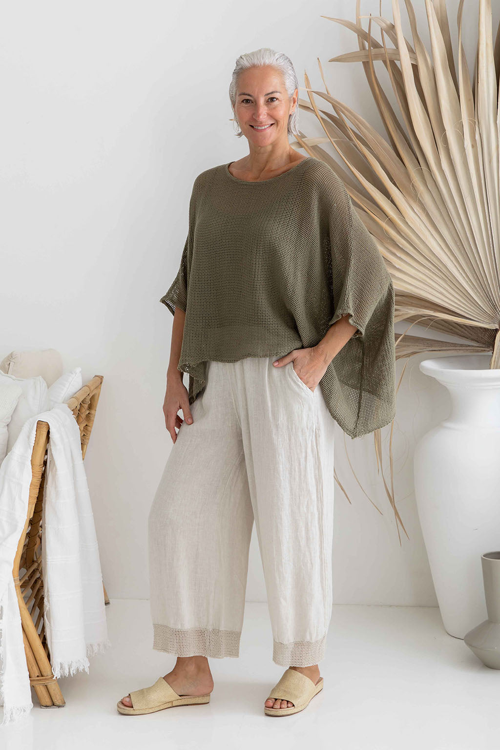 Pineta Wide Leg Linen Trousers in Sand / Natural / Beige by The Italian Cartel.