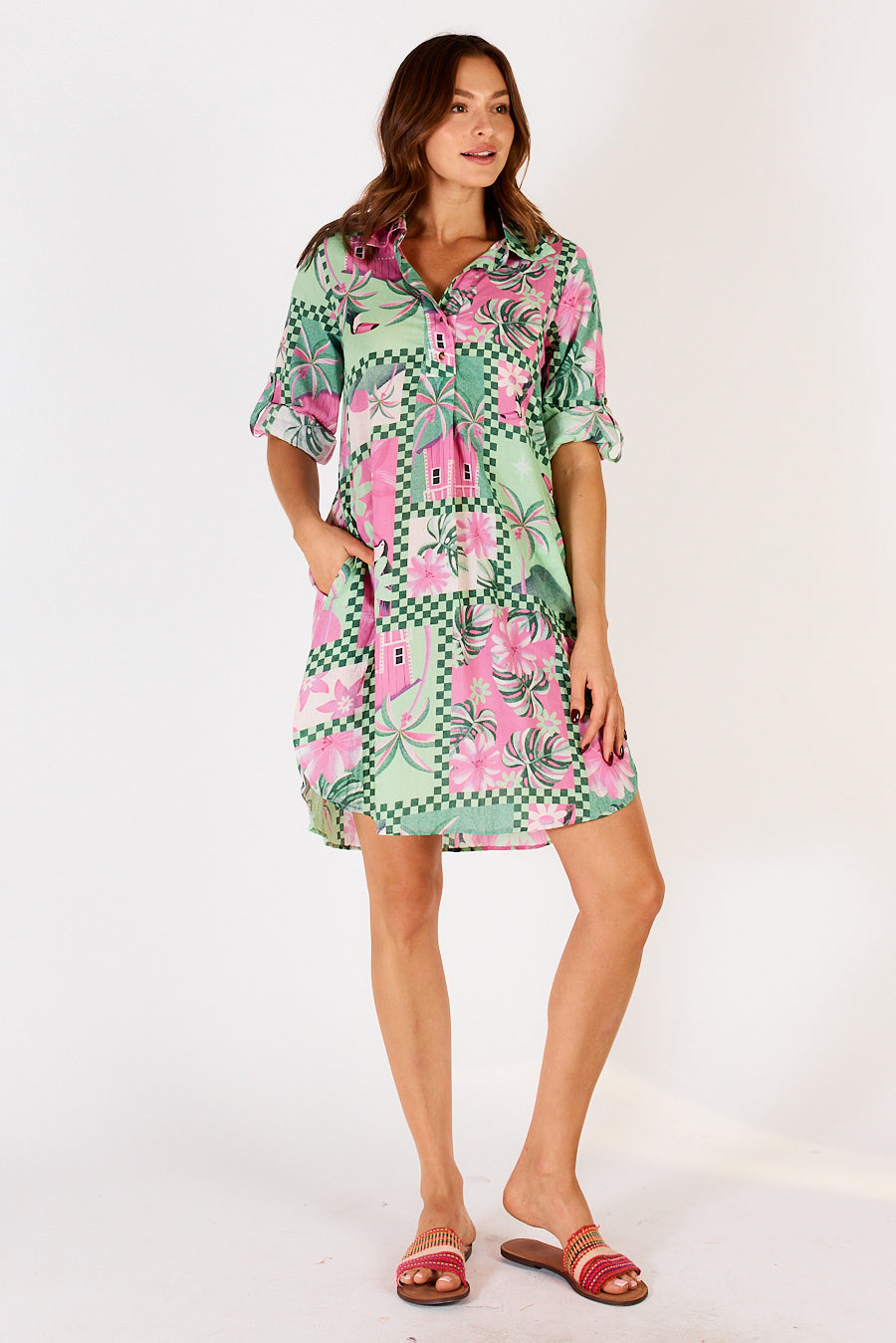 Audrey Shirtmaker Midi Dress in Tropical Sea by Lulalife.