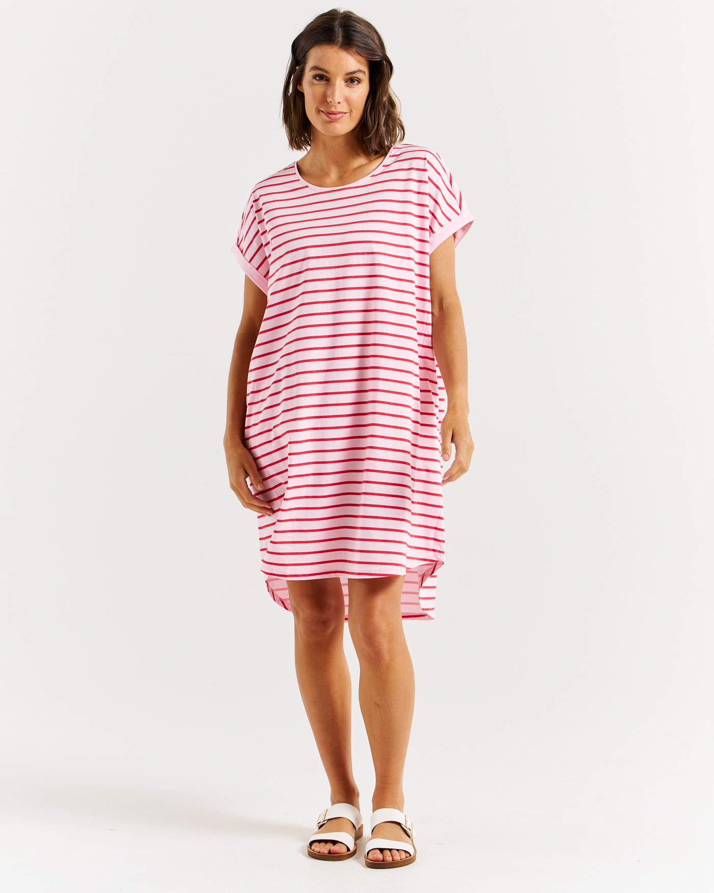 Maxine Midi T-shirt Dress in Cherry Blossom Stripe by Betty Basics.