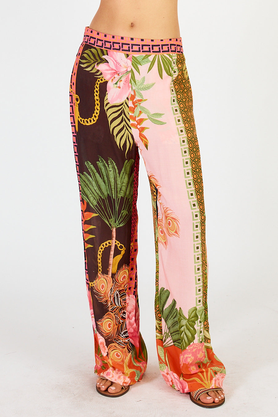 LulaSoul Ravello Pants in Blush with a tropical print.