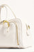 End view of the Ottilie cream white hand bag with gold accents and zip compartments by Adorne.