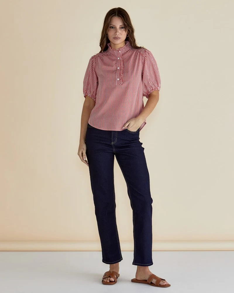 Women's Avery Red Stripe Blouse by Betty Basics.