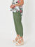 khaki green ribbed elastic waist linen pants ladies women