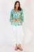 Ladies cotton mia sea blouse with a wide v-neck with tassels, 7/8th sleeves with ruffles and relaxed fit by LulaLife.