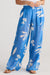 ladies women wide leg linen blue and white trousers