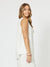 Women's Side view of the Ivory white Vacation sleeveless top with high low hem, and relaxed fit by Clarity.