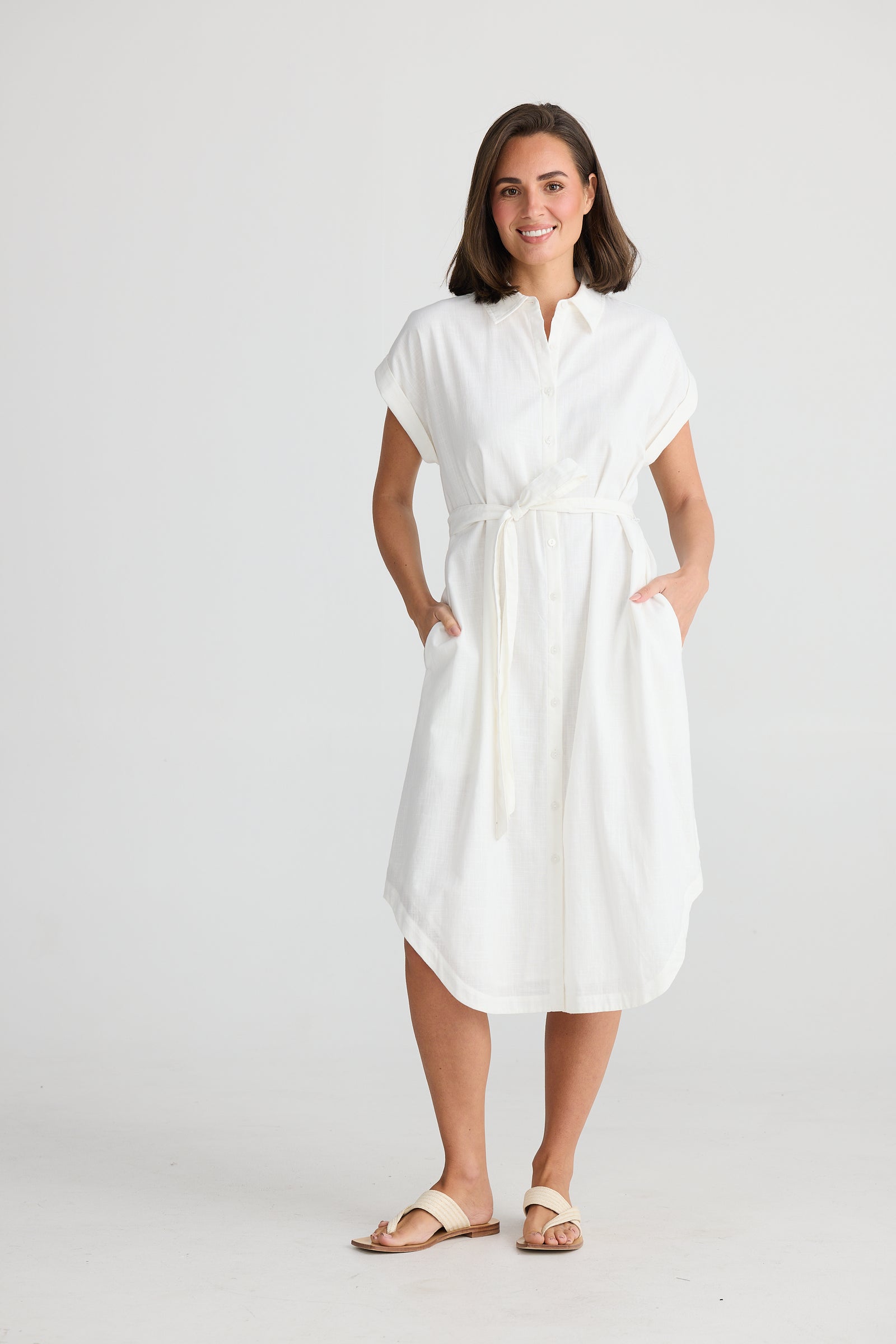 Vea Shirt Midi Dress in White by Holiday Trading