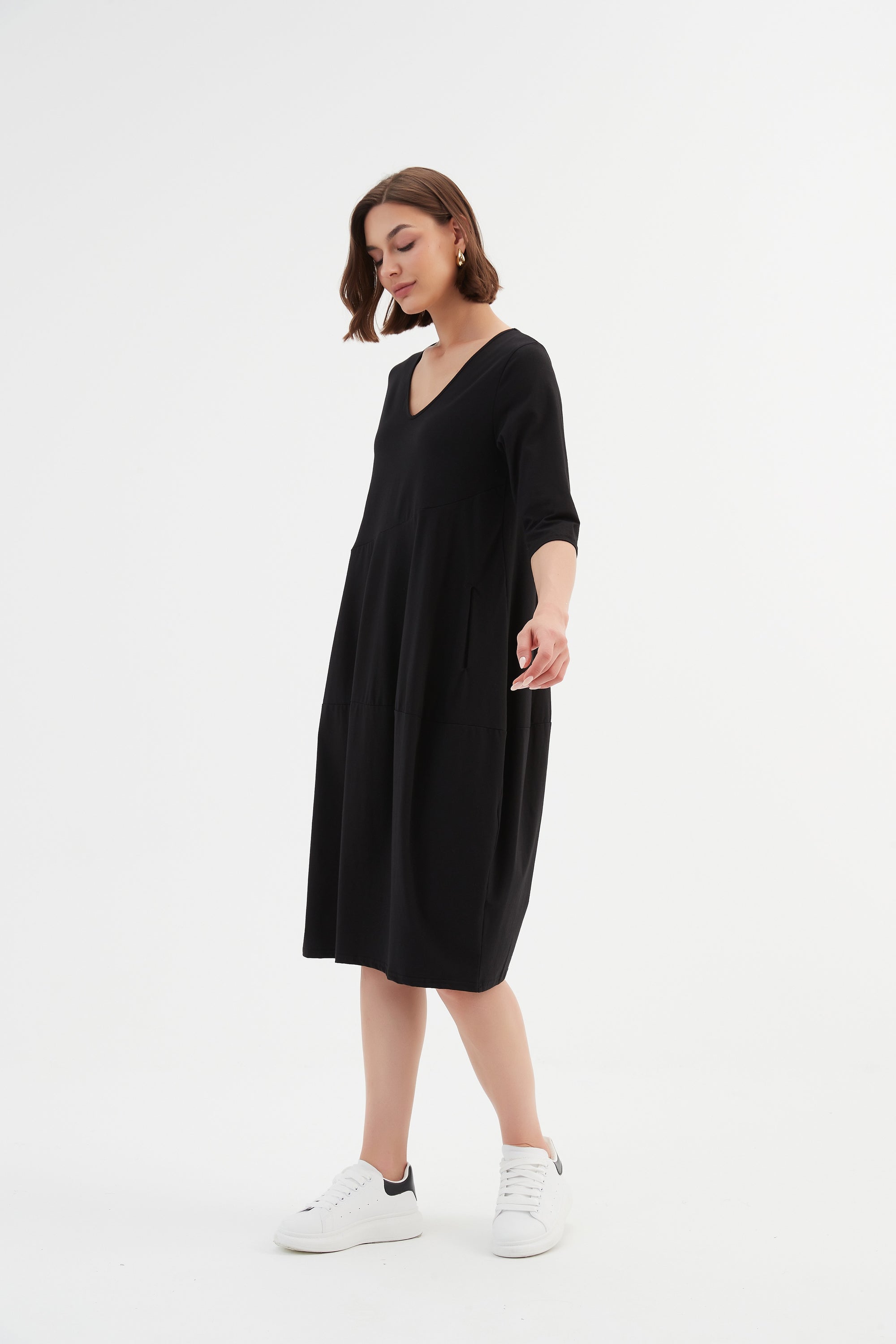 V-Neck Diagonal Seam Dress