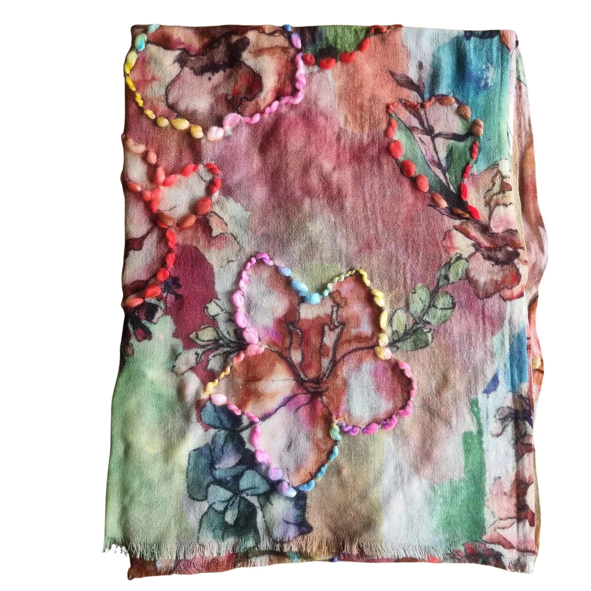 Embroidered Wool Scarf