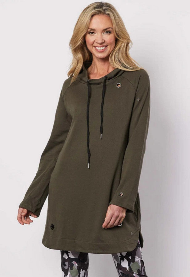 Clarity Hooded Sweat Dress in Khaki at Kindred Sprit Boutique &amp; Gift