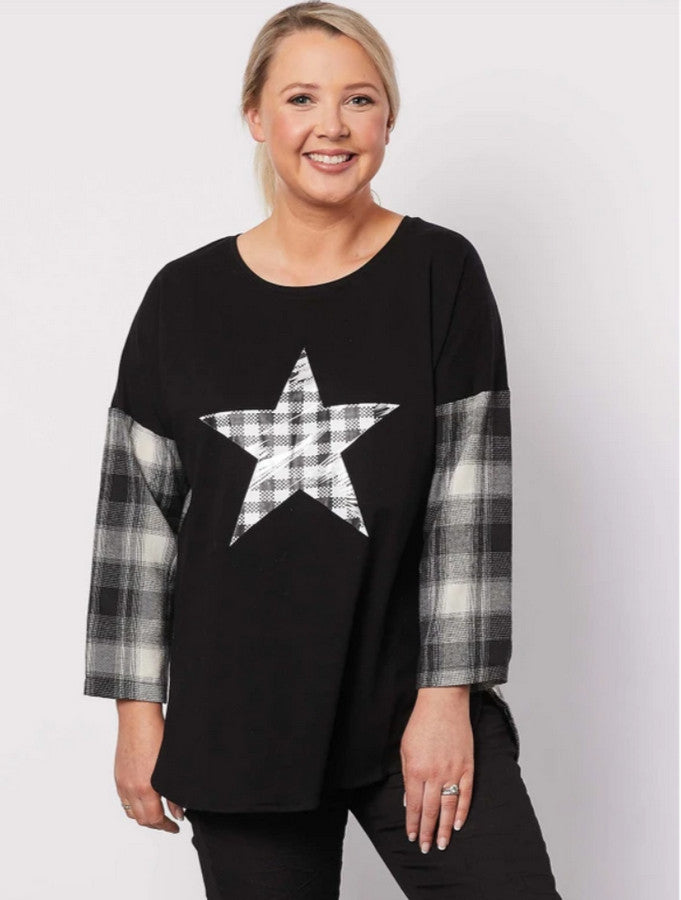 Contrast Check Star Tee at Kindred Spirit Boutique &amp; Gift