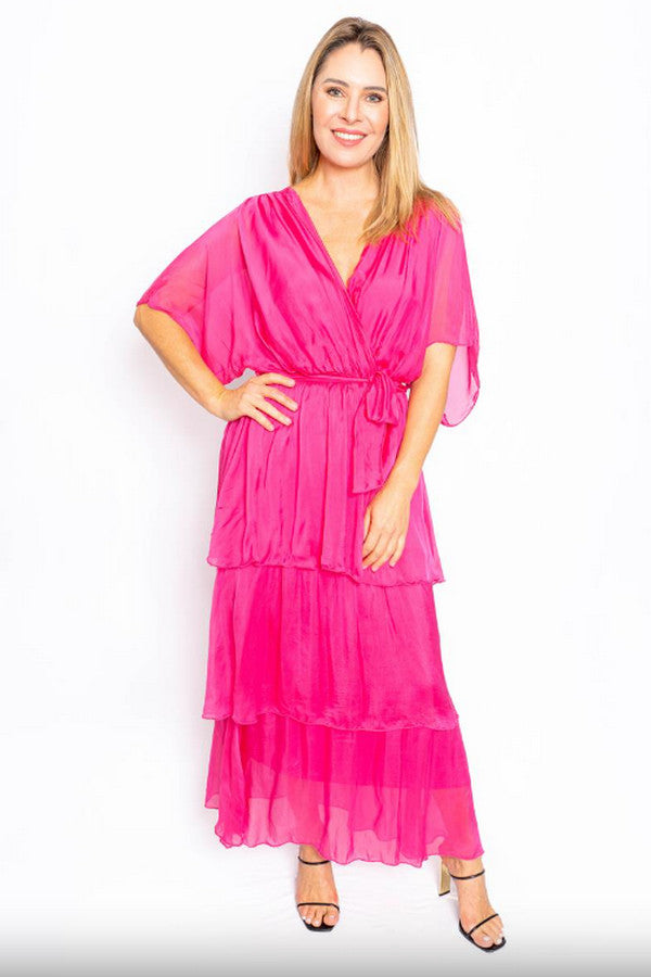 Omera Silk Layered V Neck Dress by The Italian Closet at Kindred Spirit Boutique &amp; Gift